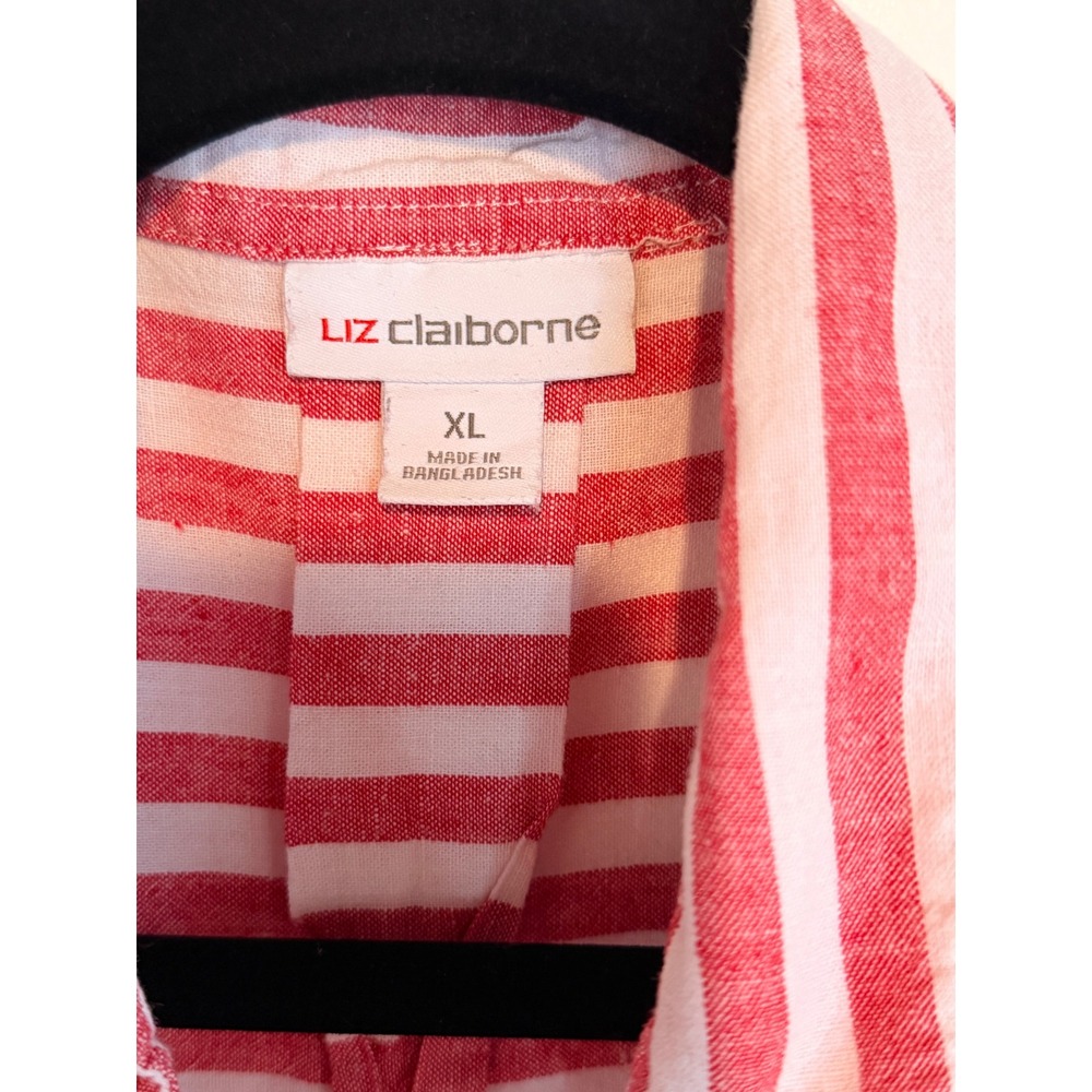 Liz Claiborne Womens XL Red White Striped Linen Blend Nautical Americana Top - Picture 3 of 7